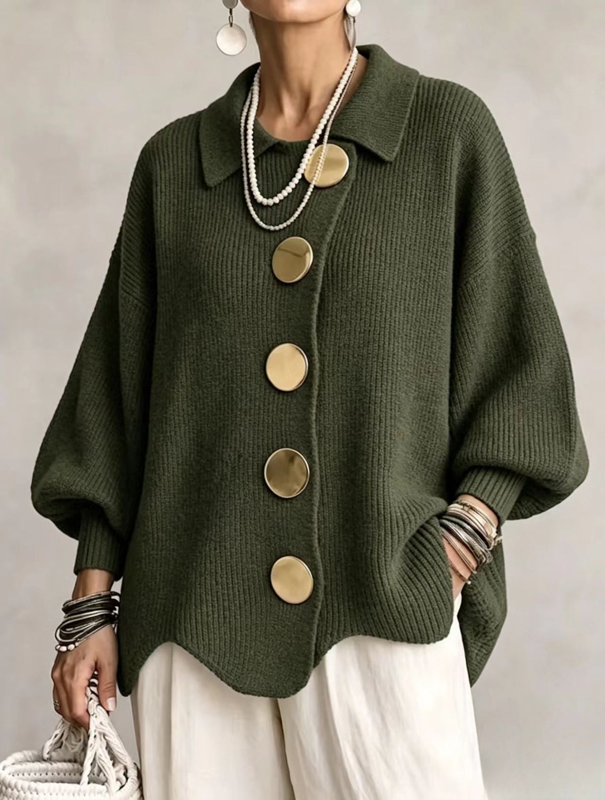 Skyler Oversized Lantern Sleeve Button Cardigan - view 12