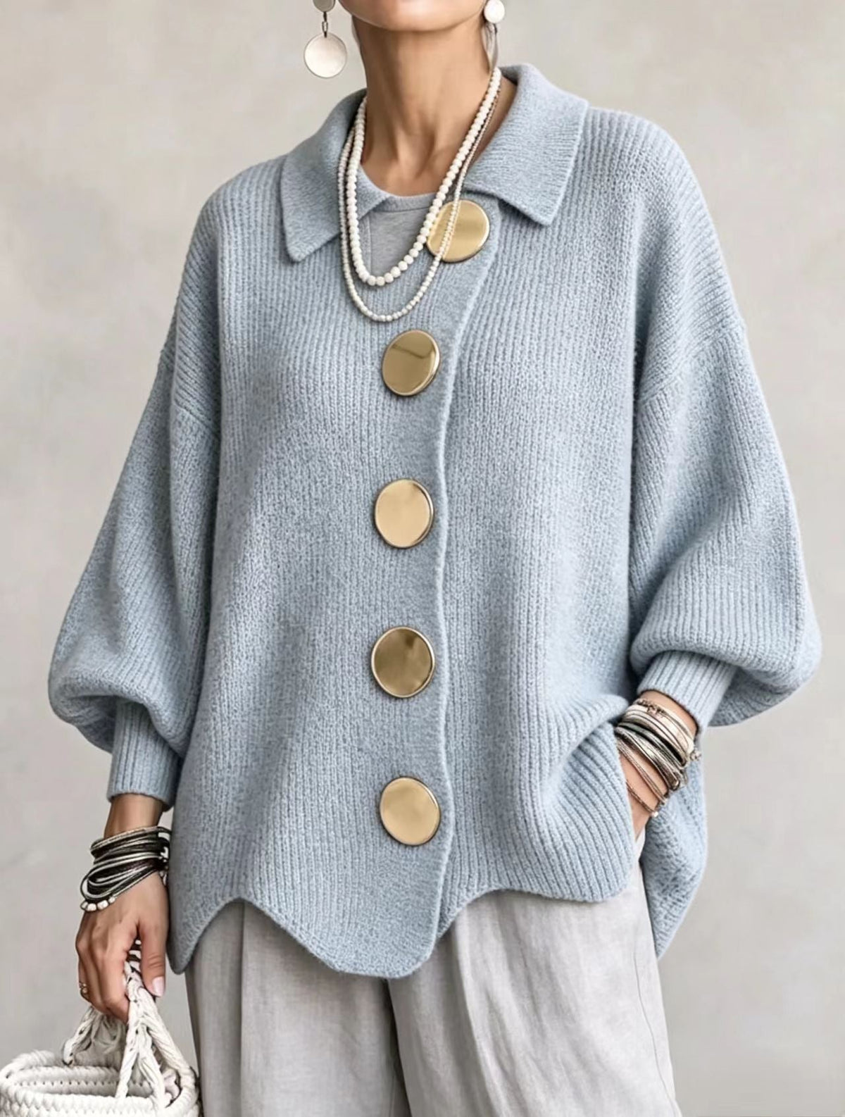 Skyler Oversized Lantern Sleeve Button Cardigan - view 14