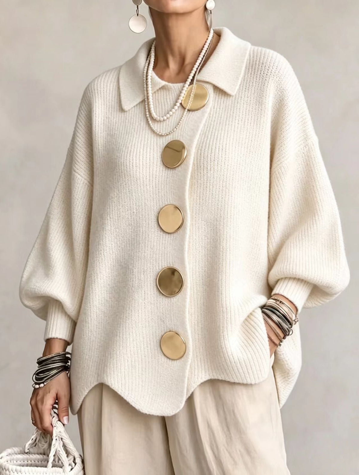 Skyler Oversized Lantern Sleeve Button Cardigan - view 15