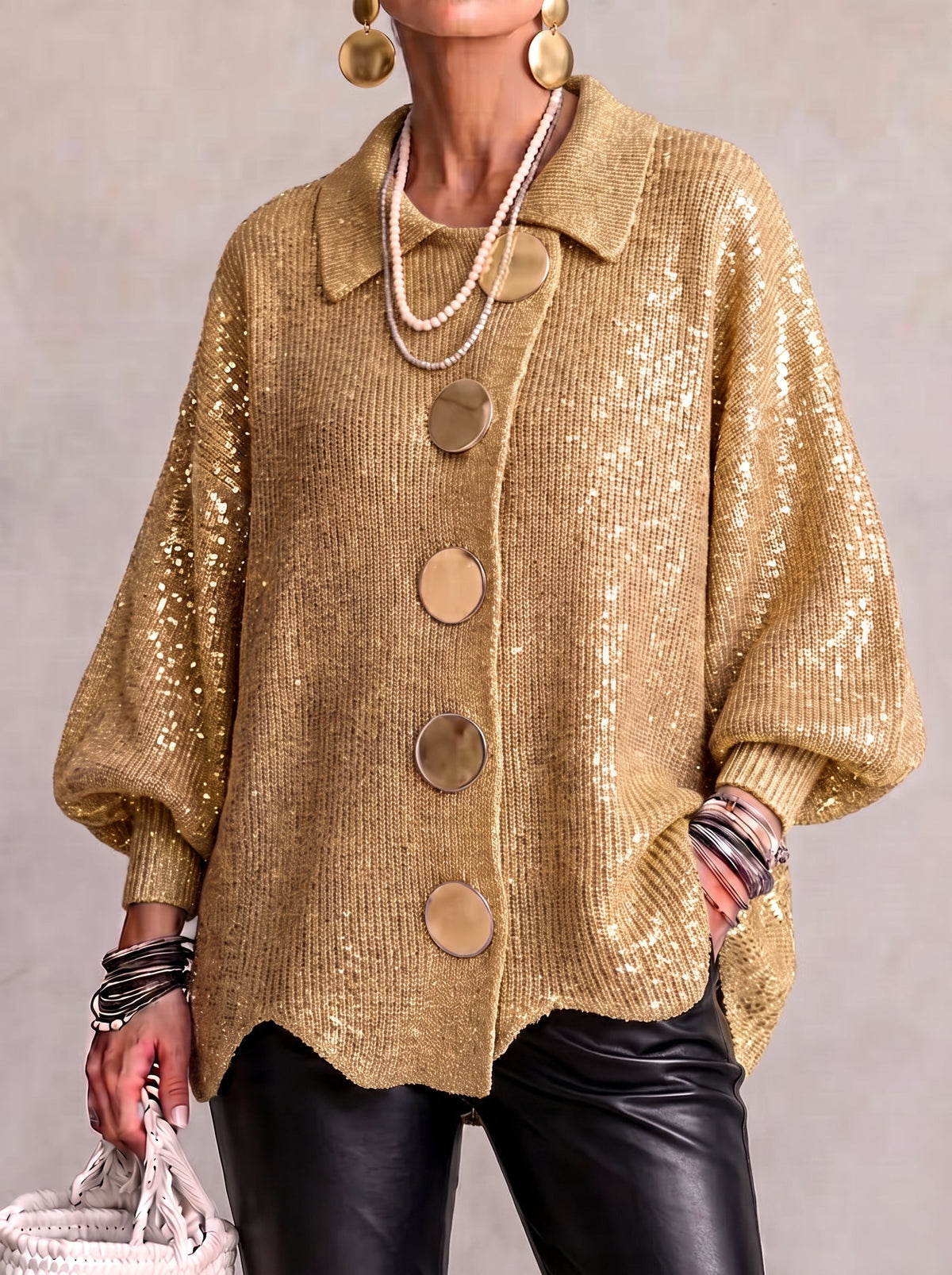 Skyler Oversized Lantern Sleeve Button Cardigan - view 7