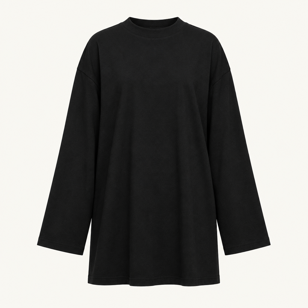 Skyler Oversized Long Sleeve Cotton Tunic Top in Black product photo