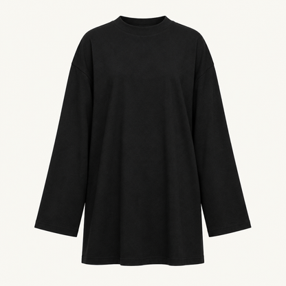 Skyler Oversized Long Sleeve Cotton Tunic Top in Black product photo