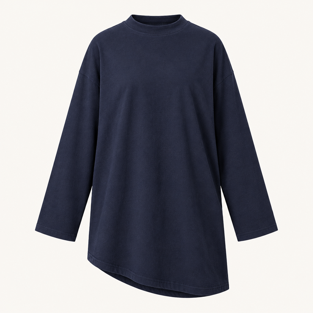 Skyler Oversized Long Sleeve Cotton Tunic Top in Navy Blue product photo