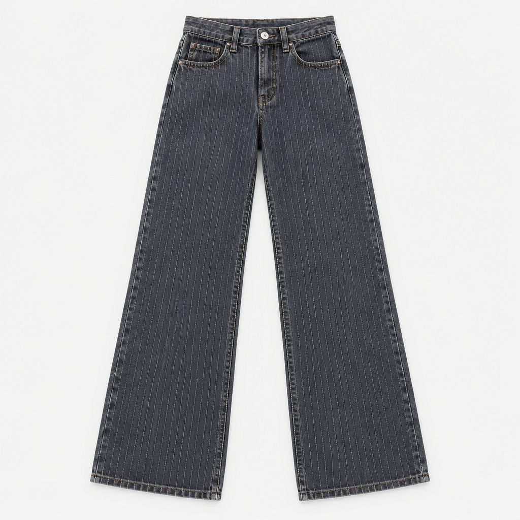 Skyler Pinstripe Wide Leg Jeans flat lay