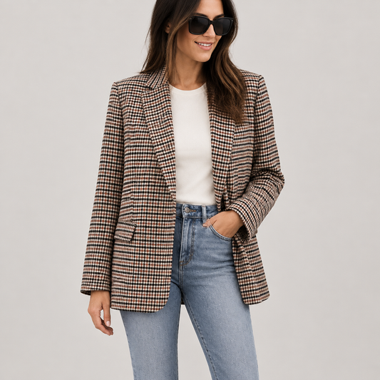 Skyler Plaid Boyfriend Blazer worn by a model