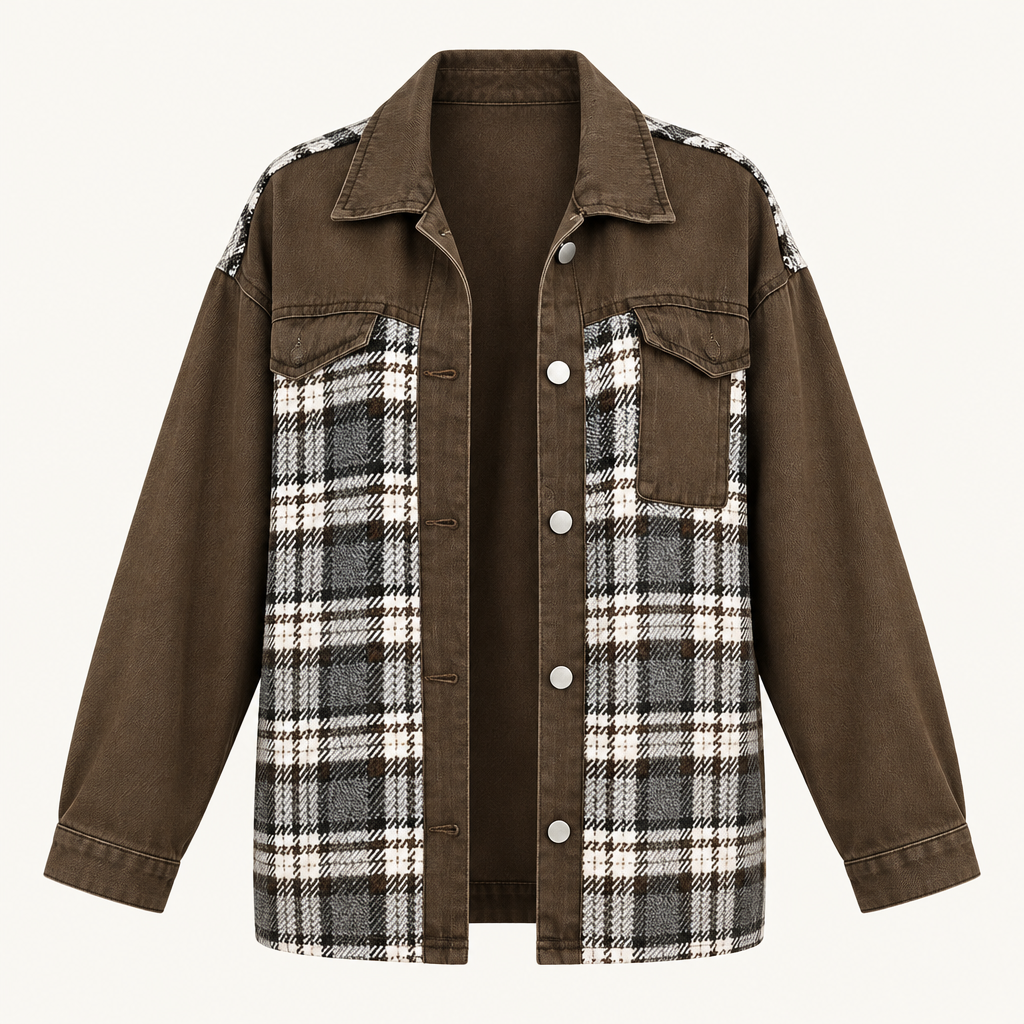 Skyler Plaid Patchwork Denim Jacket product photo
