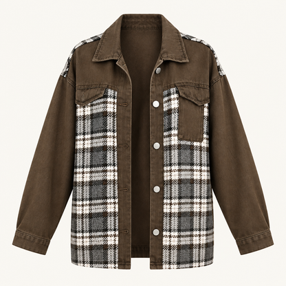 Skyler Plaid Patchwork Denim Jacket product photo
