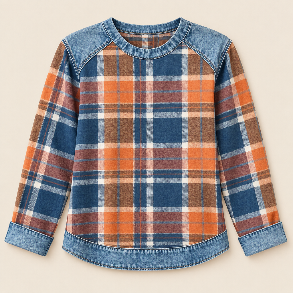 Skyler Plaid Patchwork Sweatshirt in orange