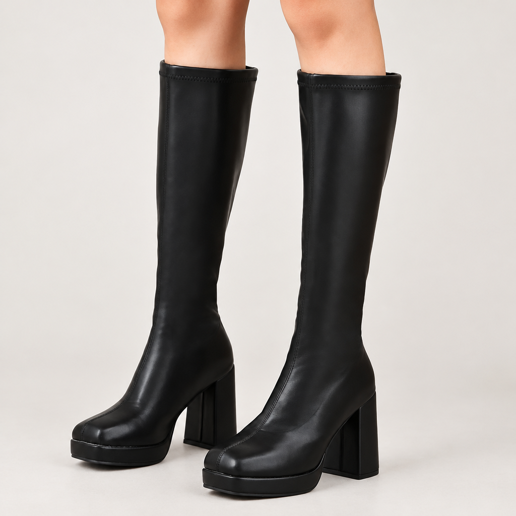 Woman wearing Skyler Platform Knee High Boots