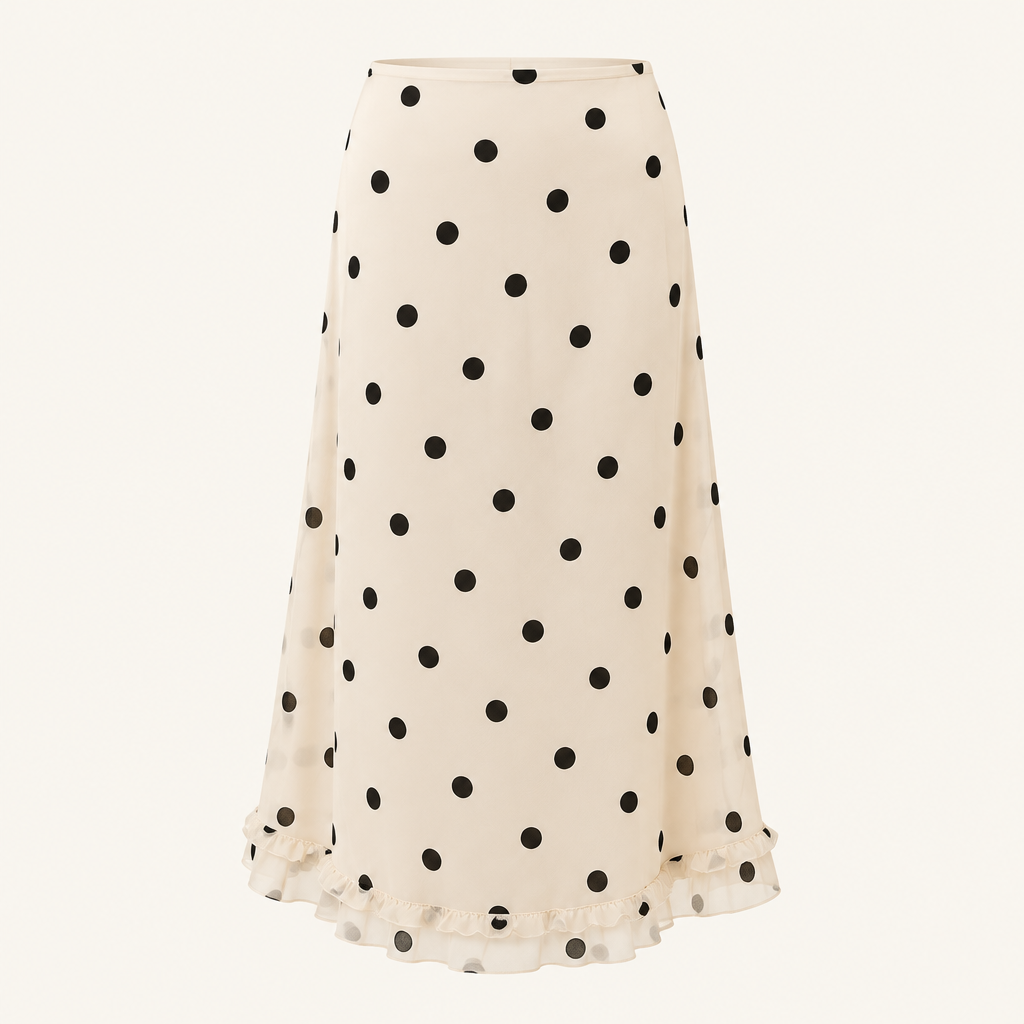 Skyler Polka Dot Ruffle Midi Skirt product photo