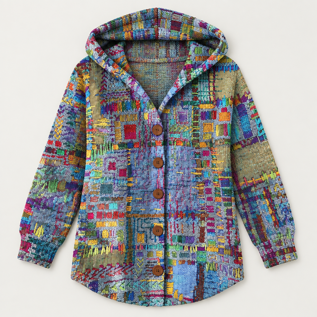 Printed Hooded Knit Cardigan, flat lay