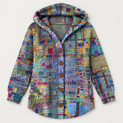 Printed Hooded Knit Cardigan, flat lay