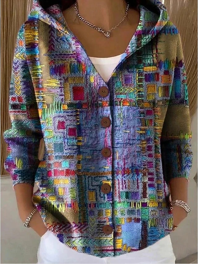Printed Hooded Knit Cardigan, view 3