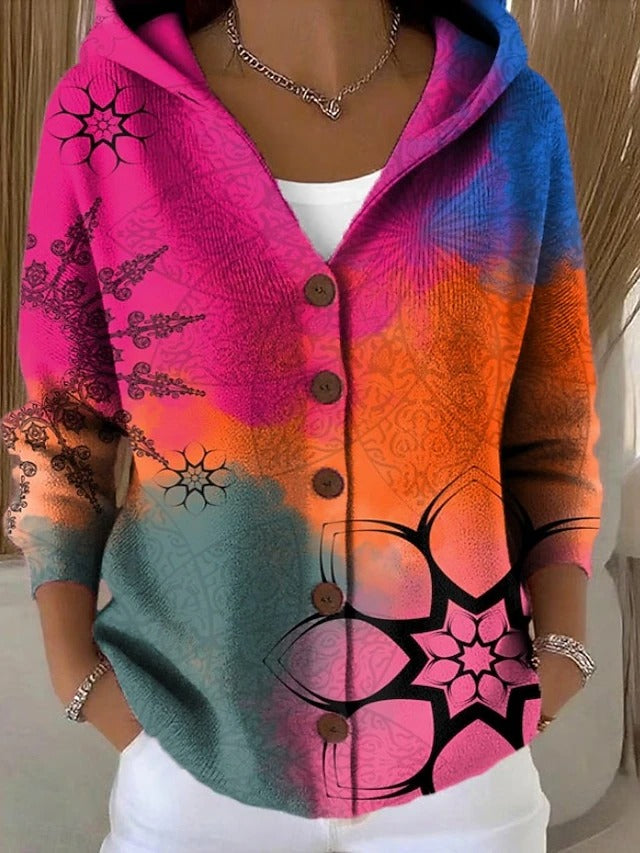Printed Hooded Knit Cardigan, view 4