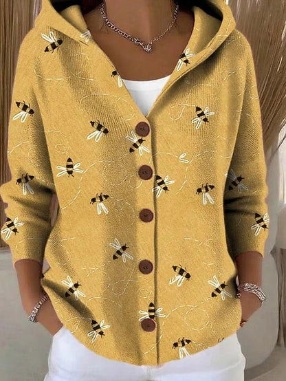 Printed Hooded Knit Cardigan, view 5