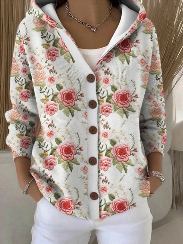 Printed Hooded Knit Cardigan, view 8