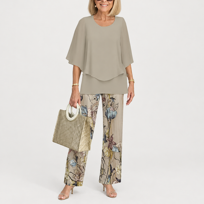 Model wearing Skyler Printed Top and Pants Set