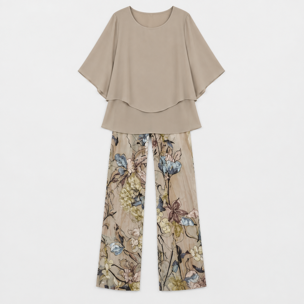 Skyler Printed Top and Pants Set flat lay