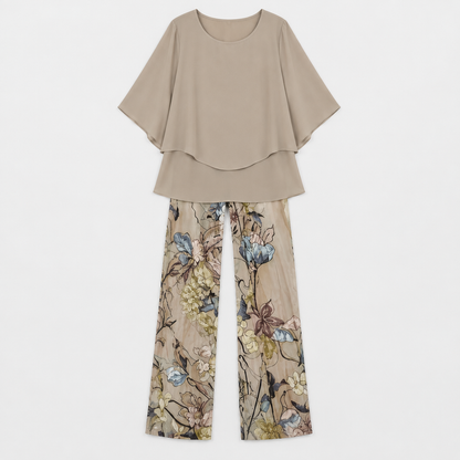 Skyler Printed Top and Pants Set flat lay