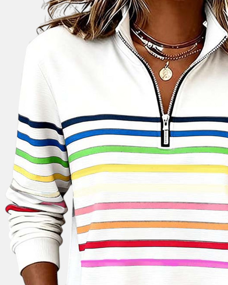 Skyler Rainbow Striped Half-Zip Sweatshirt - view 10
