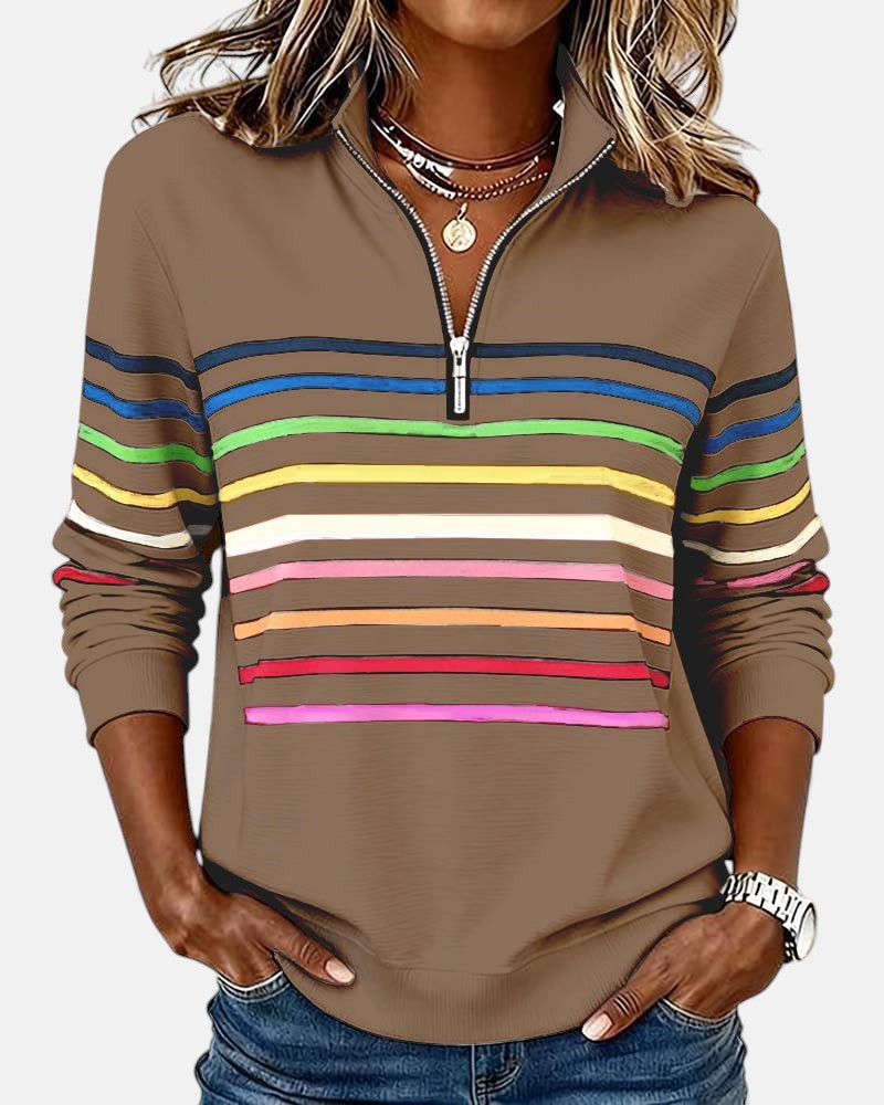 Skyler Rainbow Striped Half-Zip Sweatshirt - view 15
