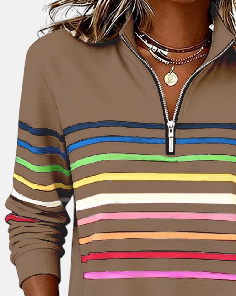 Skyler Rainbow Striped Half-Zip Sweatshirt - view 16