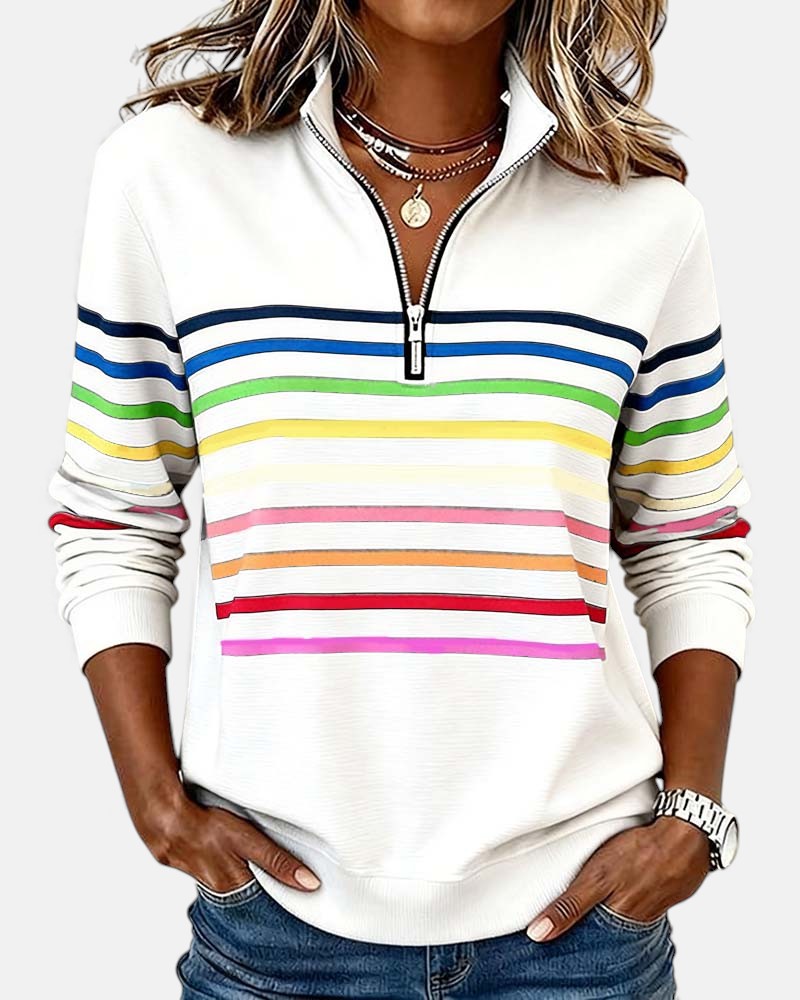 Skyler Rainbow Striped Half-Zip Sweatshirt - view 9