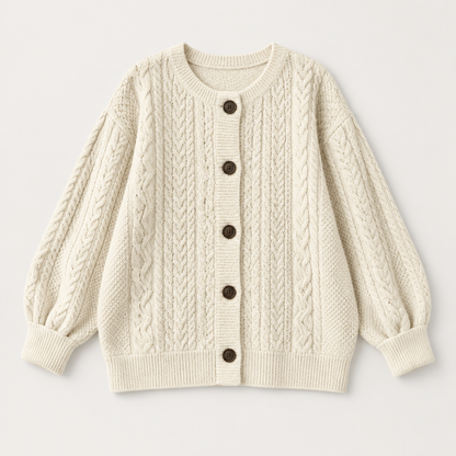 Relaxed Cable Knit Cardigan, flat lay