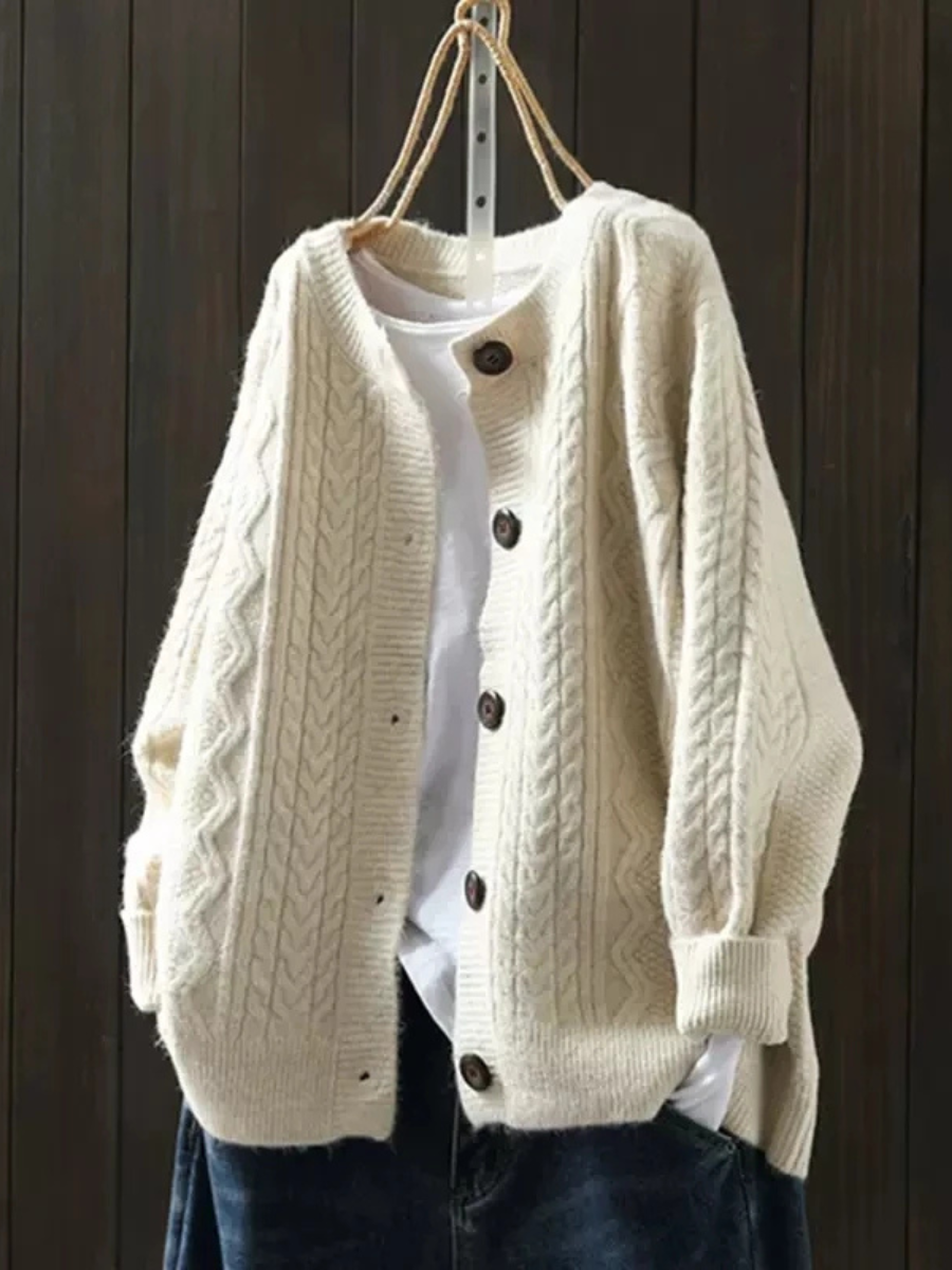 Relaxed Cable Knit Cardigan, view 3