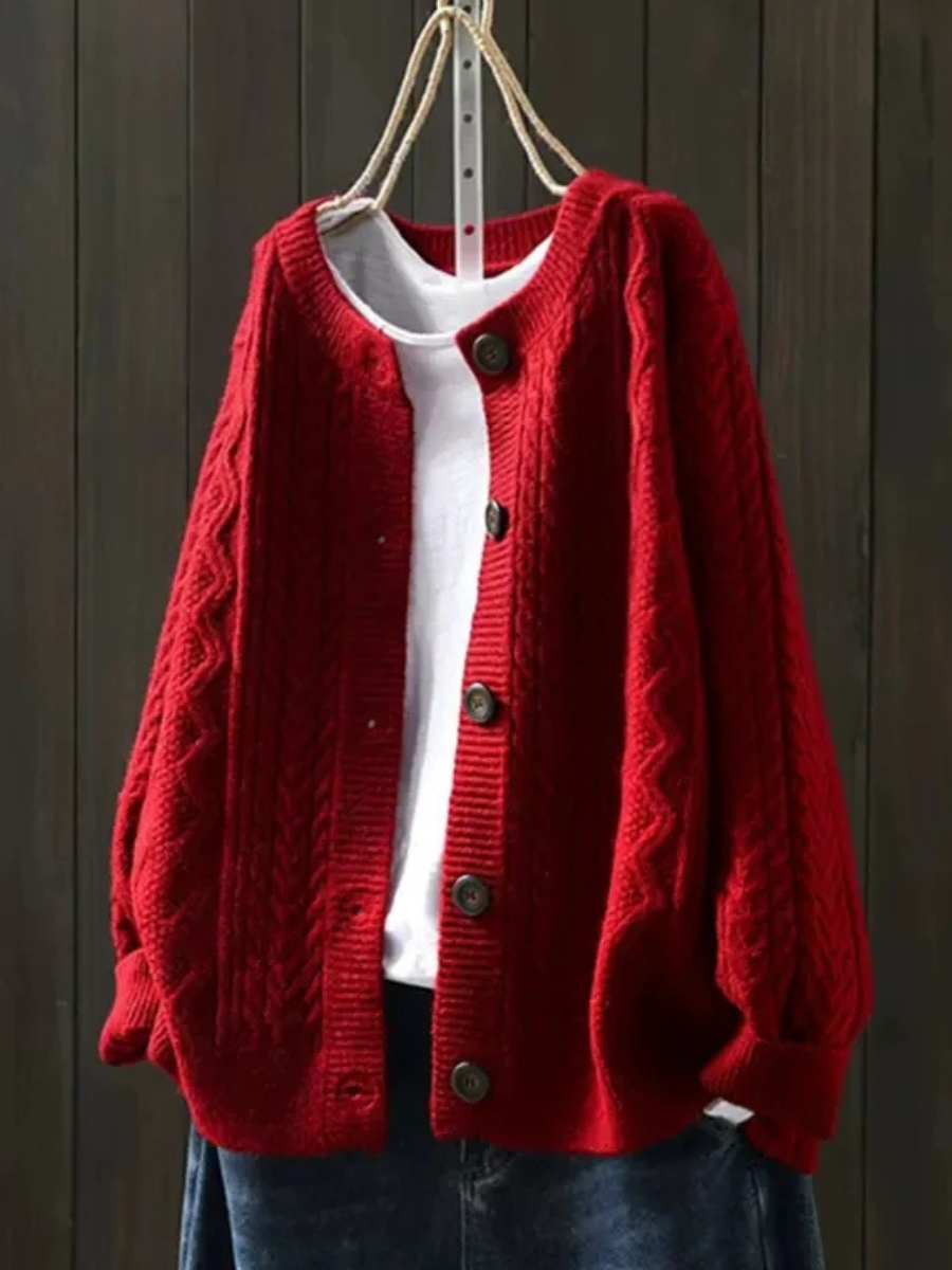 Relaxed Cable Knit Cardigan, view 4