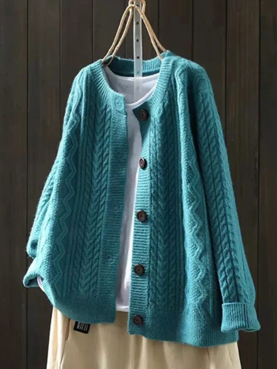 Relaxed Cable Knit Cardigan, view 8