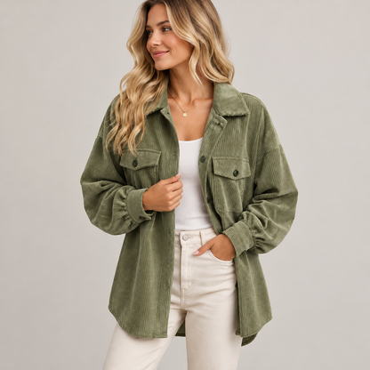 Skyler Relaxed Corduroy Jacket worn by a model