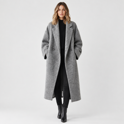 Woman wearing the Relaxed Double-Breasted Long Coat