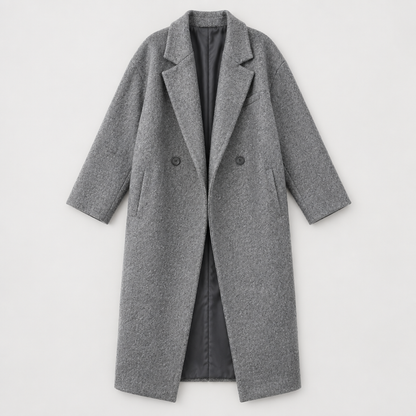 Relaxed Double-Breasted Long Coat, flat lay