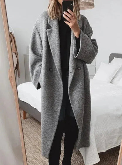 Relaxed Double-Breasted Long Coat, view 3