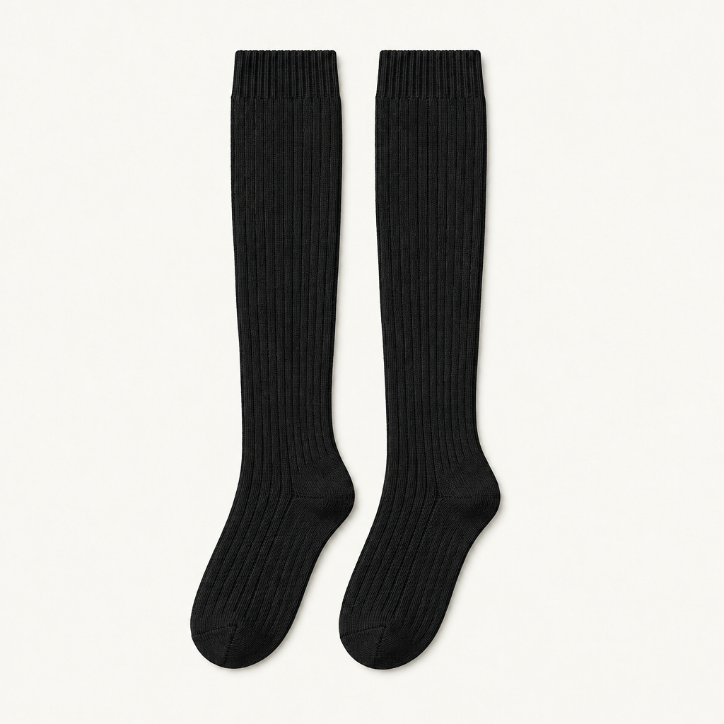 Skyler Ribbed Knee-High Wool Blend Socks in Black