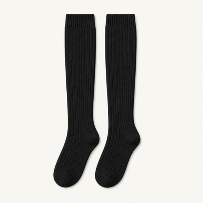 Skyler Ribbed Knee-High Wool Blend Socks in Black