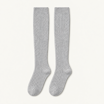 Skyler Ribbed Knee-High Wool Blend Socks in Gray
