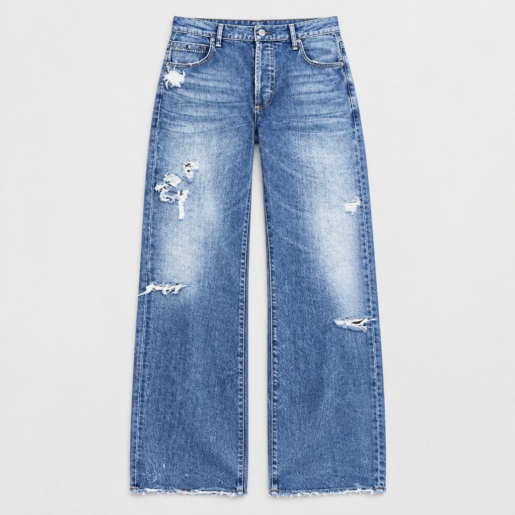 Skyler Ripped Baggy Wide Leg Jeans flat lay