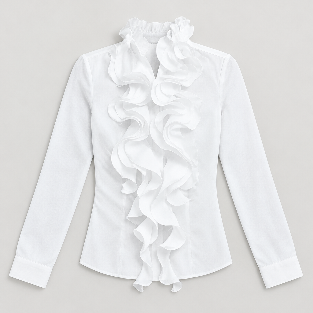 Skyler Ruffle Collar Button-Up Blouse flat lay