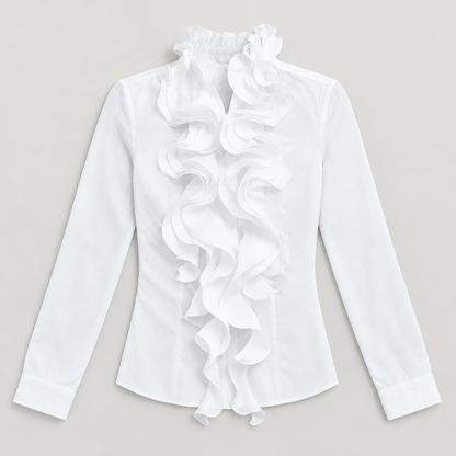 Skyler Ruffle Collar Button-Up Blouse flat lay
