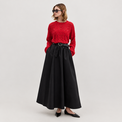 Skyler Ruffled Cotton Poplin Skirt in Black worn by a model