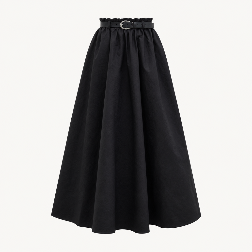 Skyler Ruffled Cotton Poplin Skirt in Black product photo