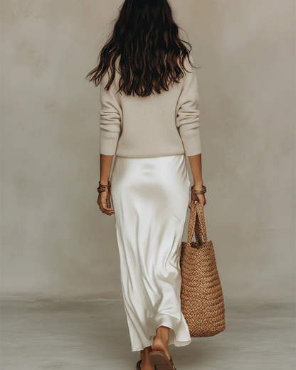 Skyler Satin Midi Skirt and Knit Top Set, image 11