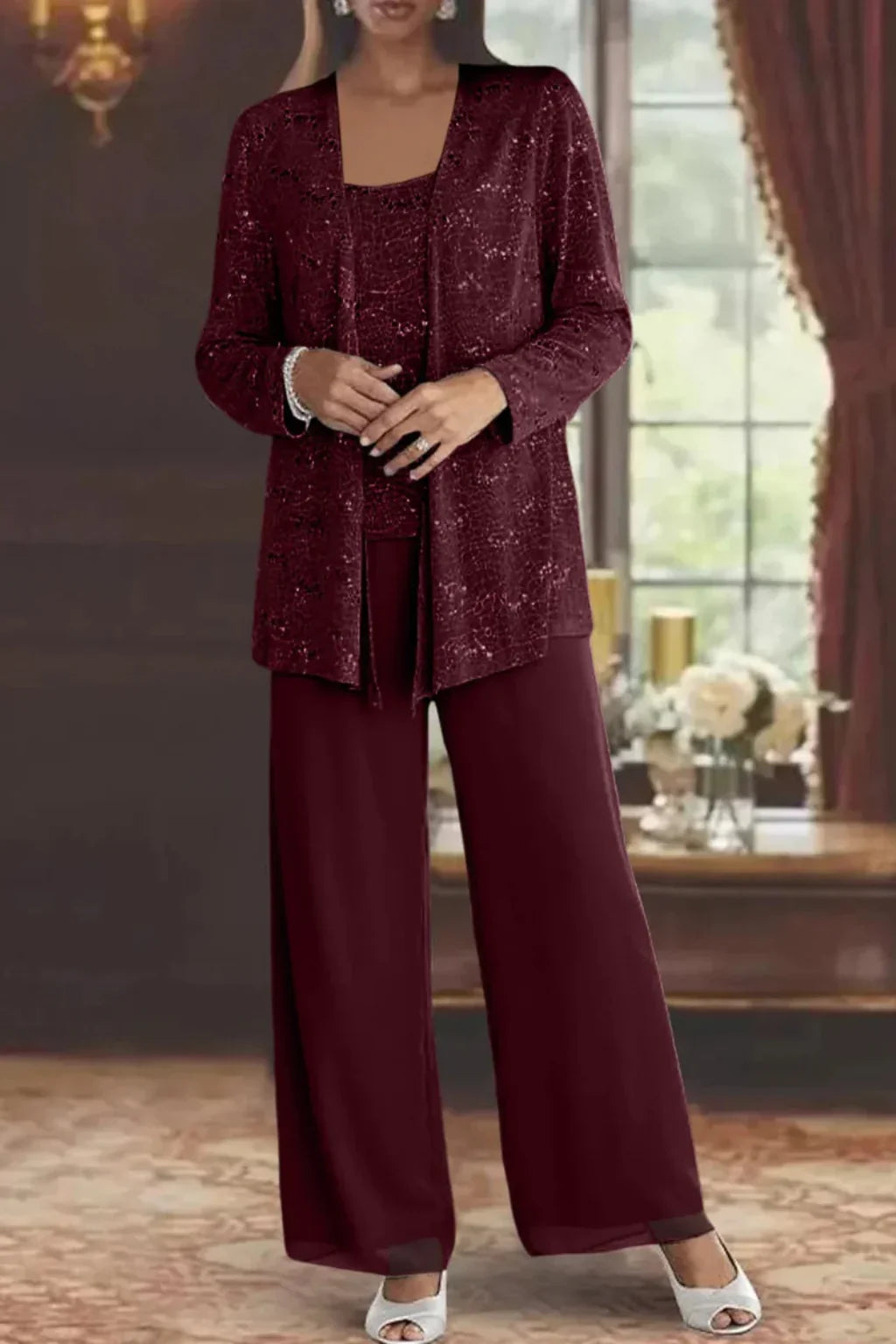 Skyler Sequin Lace Three-Piece Pant Suit - view 14