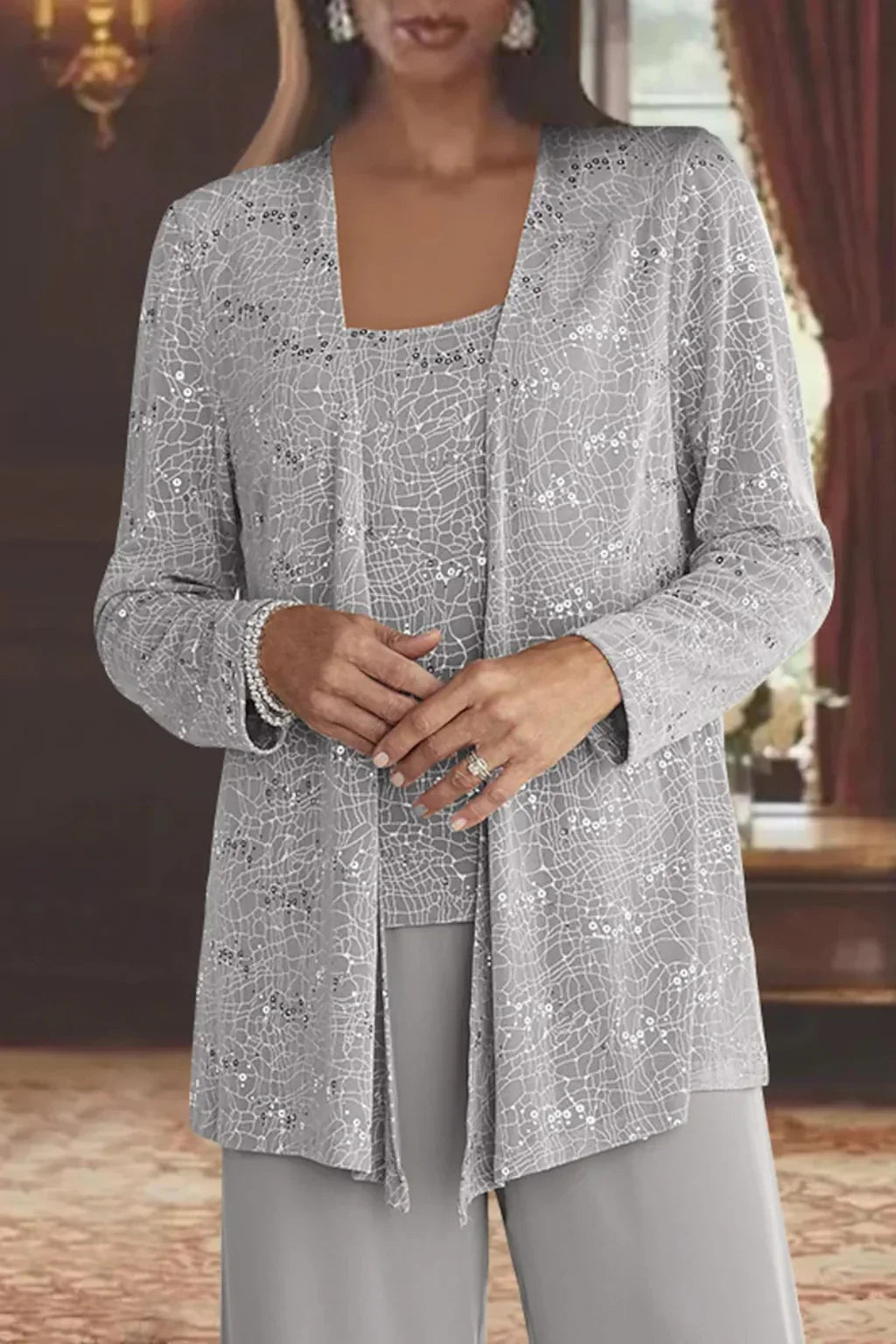 Skyler Sequin Lace Three-Piece Pant Suit - view 5