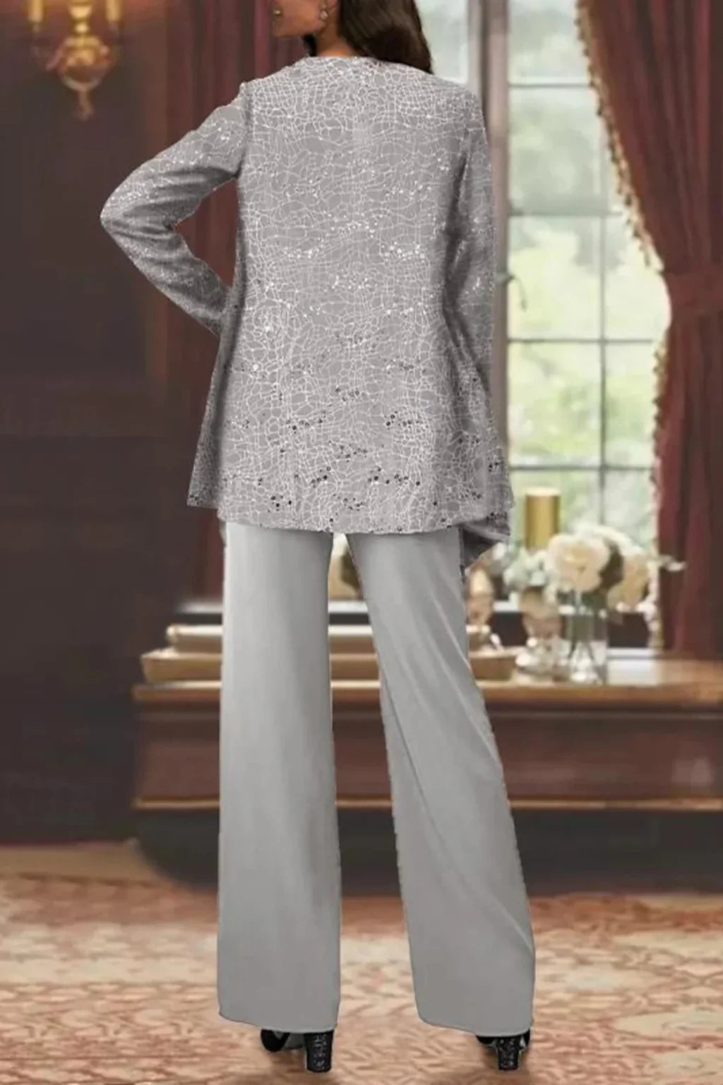 Skyler Sequin Lace Three-Piece Pant Suit - view 6