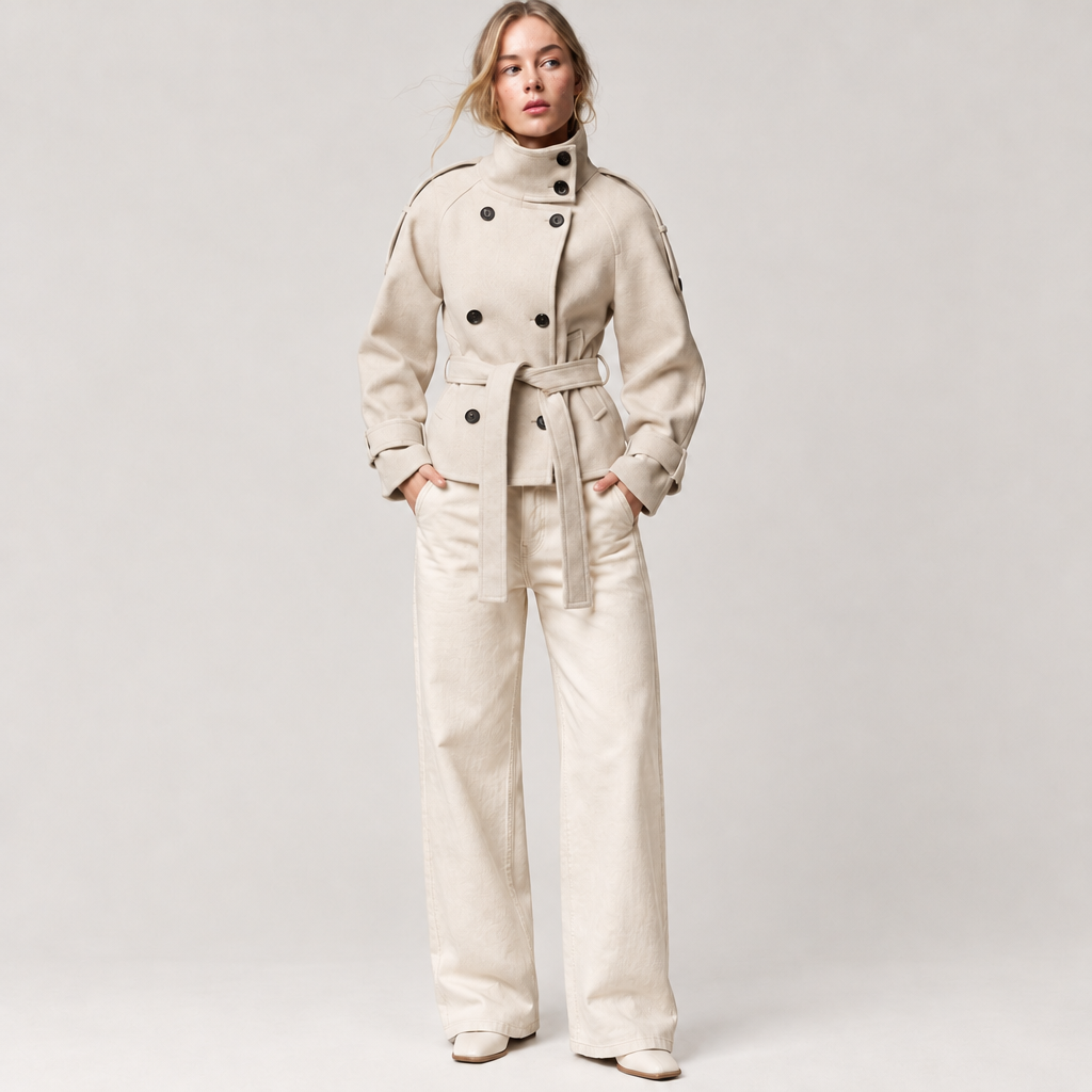 Skyler Short Belted Trench Jacket - Beige