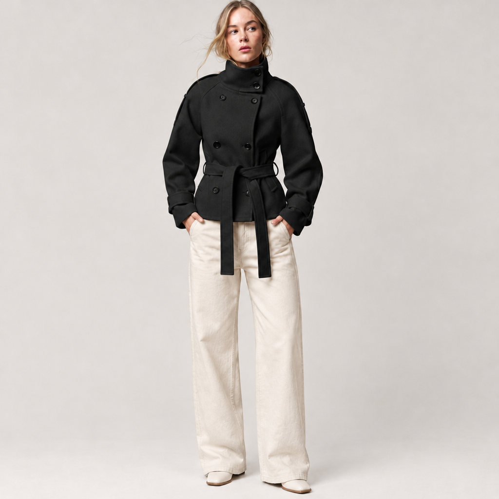 Skyler Short Belted Trench Jacket - Black