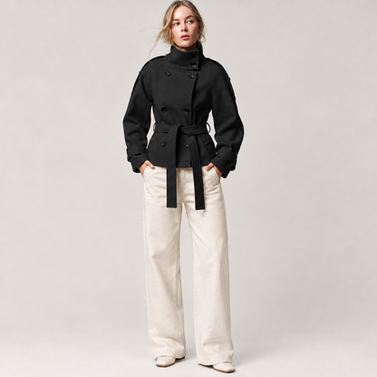 Skyler Short Belted Trench Jacket - Black